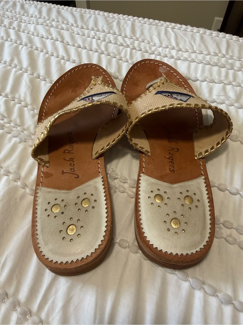 Jack Rogers Nautical Sailboat Sandals Women’s Size 10M Gold Raffia Leather - Picture 4 of 5